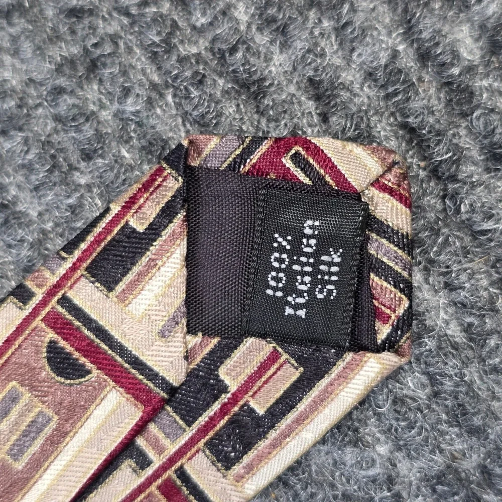 Vintage Gianfranco Ruffini Italy Abstract Silk Tie Men's Burgundy Tan Grey Short